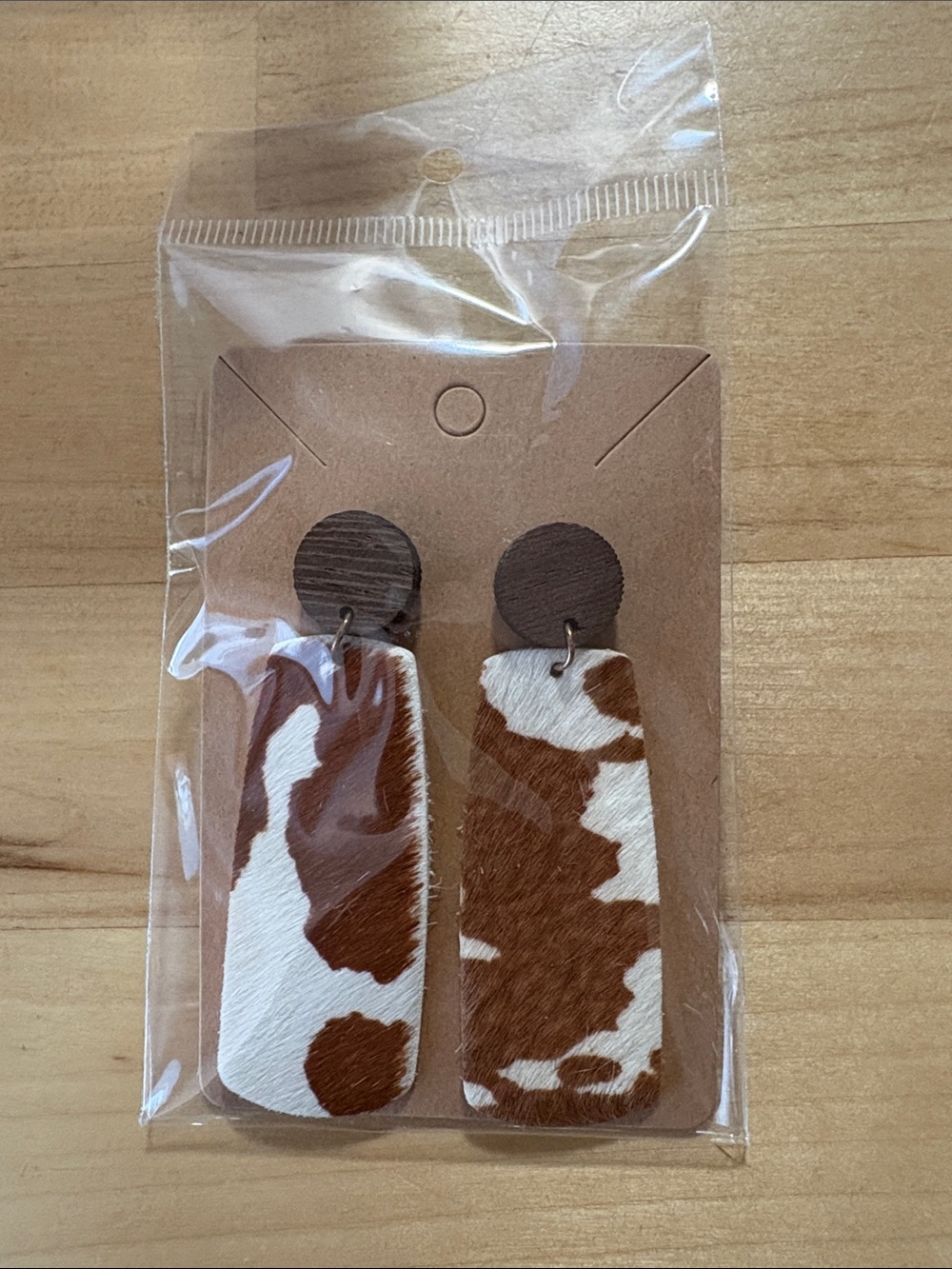 Cowhide Drop Earrings in Brown and White